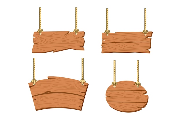 Vector set of hanging wooden signboard