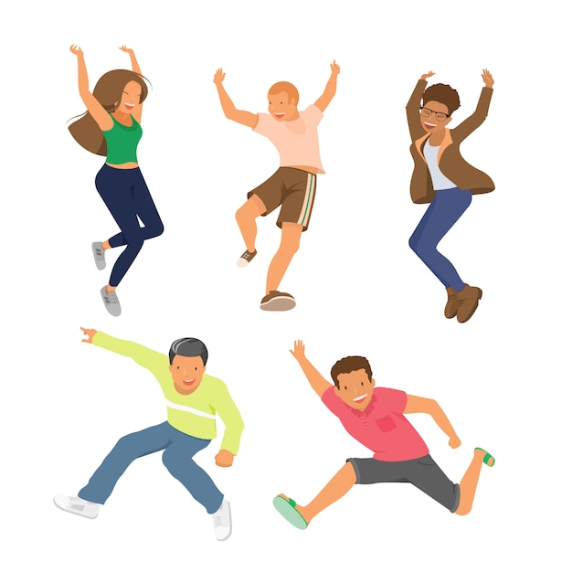 Vector set of happy people jumping isolated