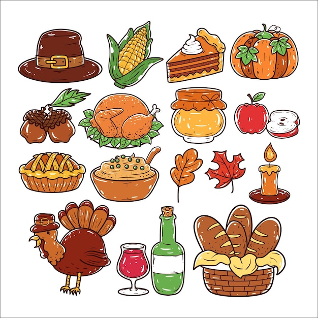 Vector vector set of happy thanksgiving element collection