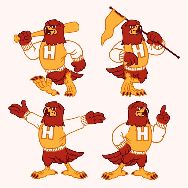 Insieme di vettore della mascotte di hawk sport in stile retrò vintage disegnato a mano