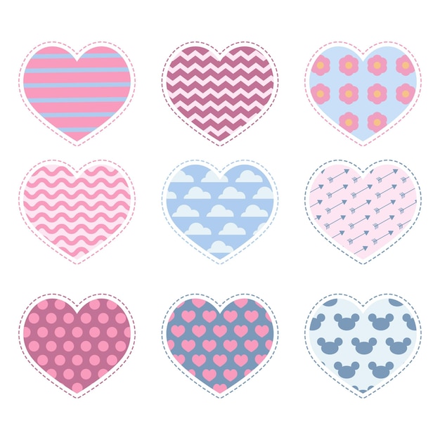 vector set of heart shaped stickers