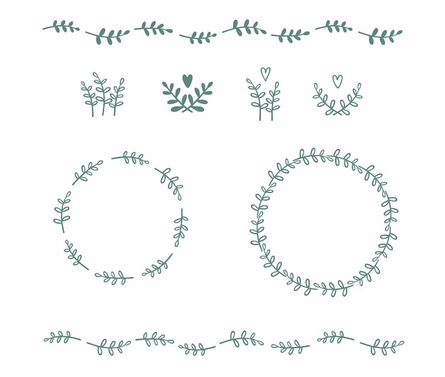 Vector set of herbs frame branches botanical elements