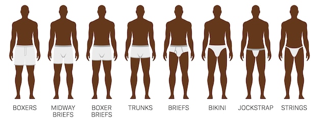 Vector set heren ondergoed broek zwarte man dragen verschillende mode ondergoed