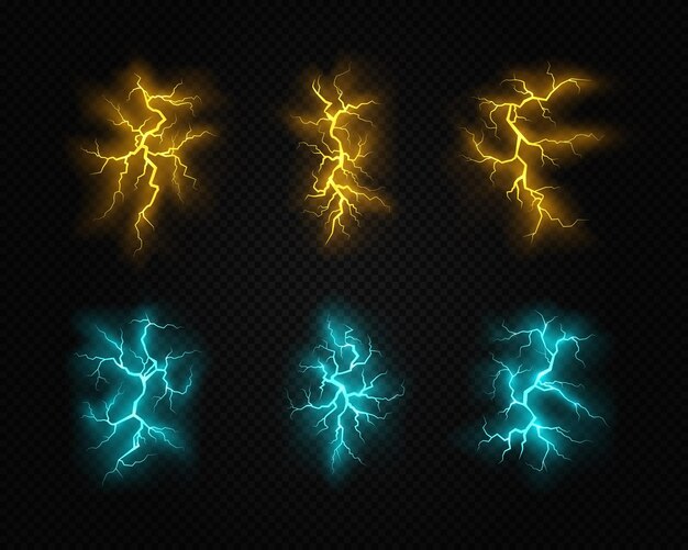 Vector set of horizontal ground cracks with magic various colors glow.