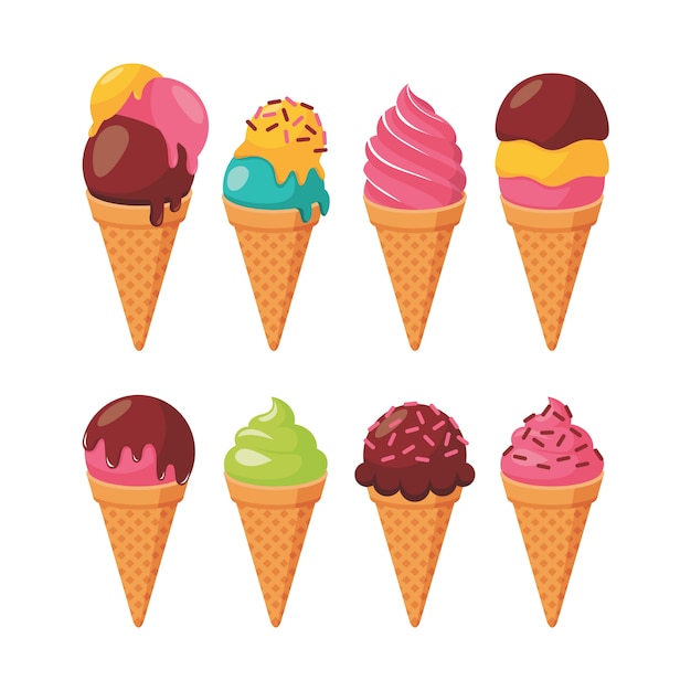 Vector set of ice cream cones