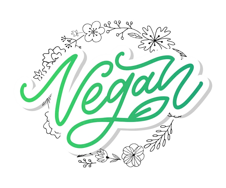 Vector vector set illustratie, voedsel ontwerp. handgeschreven letters voor restaurant, cafémenu. vector-elementen voor labels, logo's, insignes, stickers of pictogrammen. kalligrafische en typografische collectie. veganistisch menu