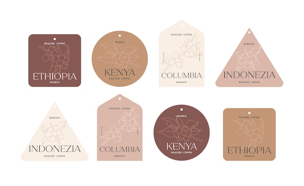 Vector set illustration design labels for coffee packages. minimalistic and modern design with coffee beans branch.