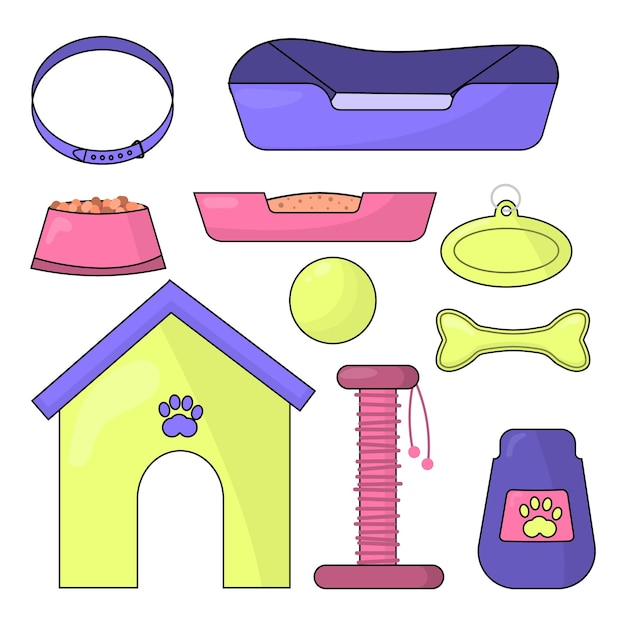 Vector vector set of illustrations of accessories for pets