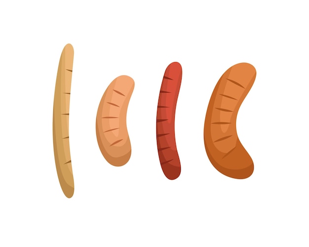 Vector set of illustrations of German sausages Appetizer for beer