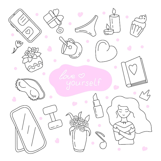 Vector vector set of illustrations love yourself