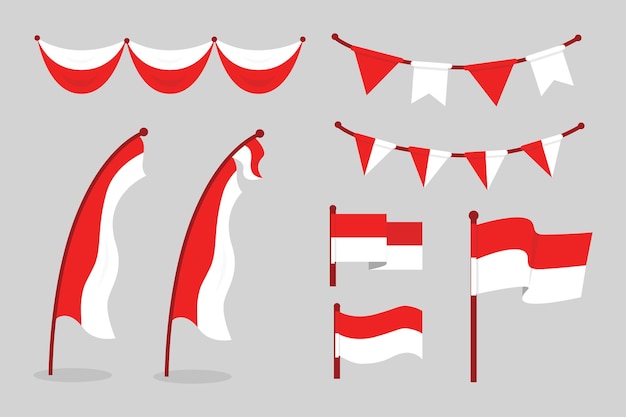 Vector set of indonesian flag vector illustration