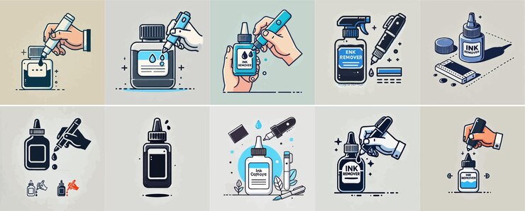 Vector vector set of ink erasers in a simple flat design style