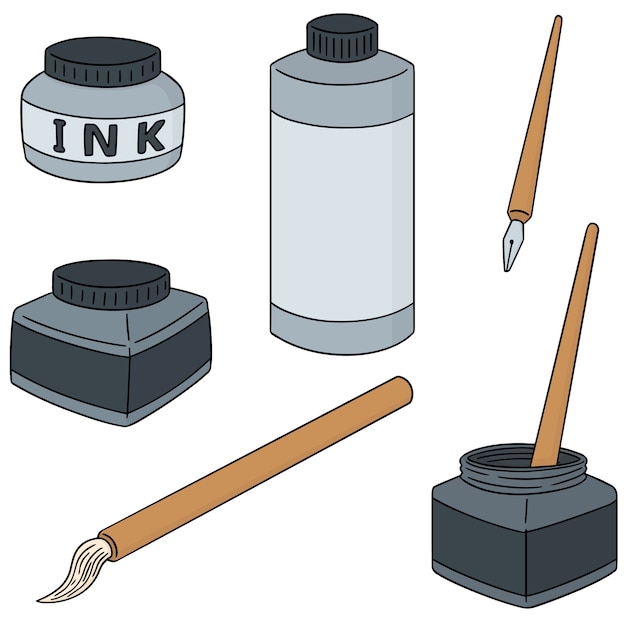 Vector set inkt, penseel en dip pen