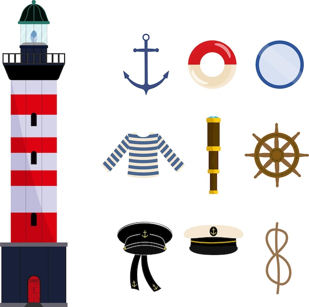 Vector vector set of items on the marine theme