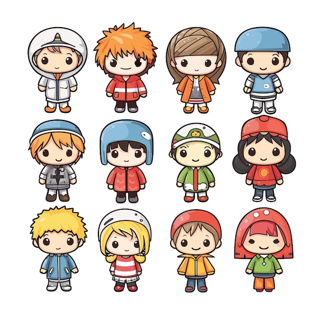 Vector vector set of kawaii boys and girls