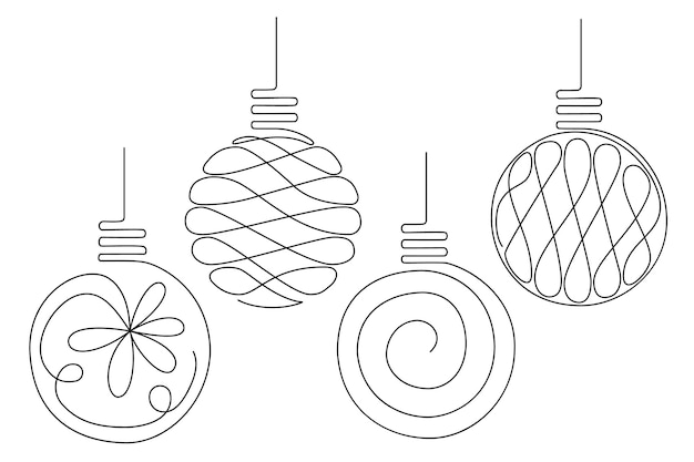 Vector set kerst lantaarns in de stijl van lijntekeningen. Kerstballen in de stijl van lijntekeningen.