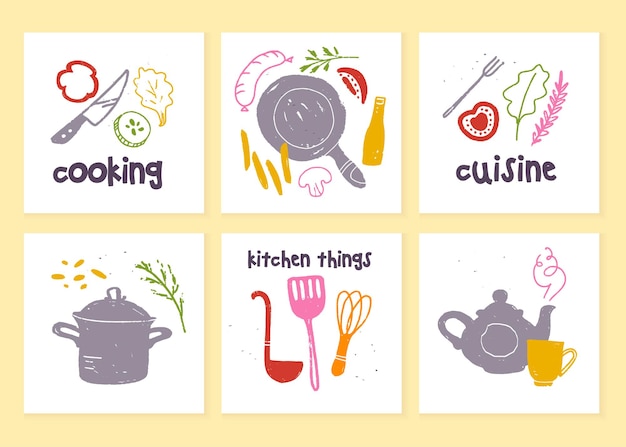 Set vettoriale di etichette da cucina per il design del menu