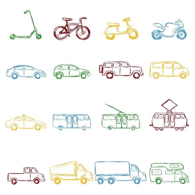 Vector set kleur schets vervoer pictogrammen