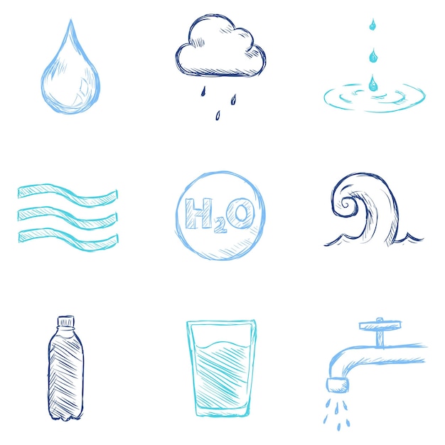 Vector Set Kleur Schets Water Pictogrammen