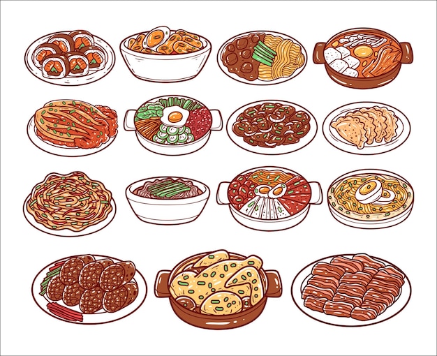 Vector set of korean food hand drawn collection