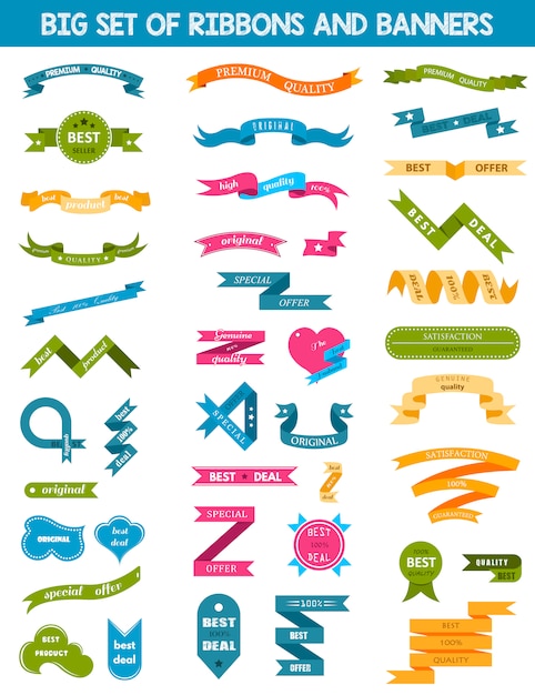 Vector set of labels, stickers and ribbons on white