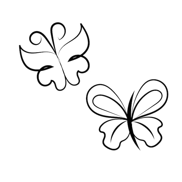 Vector vector set of line art butterflies monochrome illustration butterflies