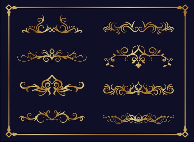 Vector set logo border gold ornament vintage decoration