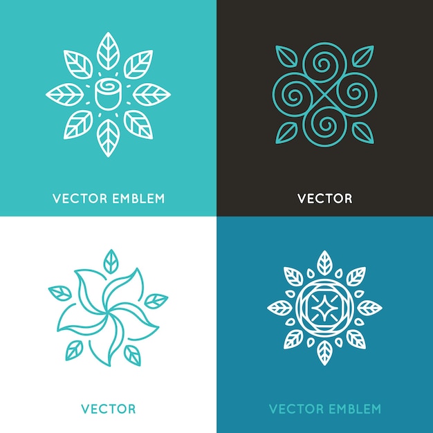 Vector vector set logo ontwerpsjablonen in trendy lineaire stijl