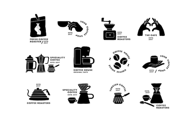 Vector set logo's voor coffeeshop iconen van verschillende methoden om koffie te zetten