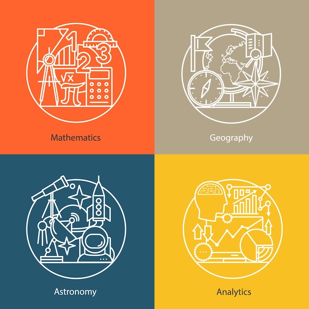 Vector set logo's wiskunde geografie astronomie analytics