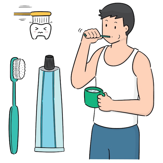 Vector set of man brushing teeth