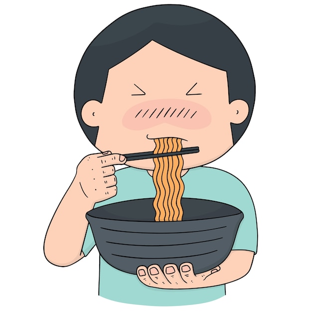 Vector set of man eat noodle