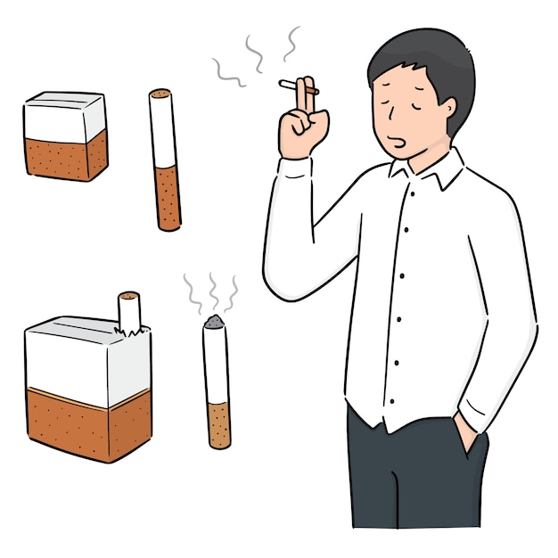 Vector set of man smoking cigarette