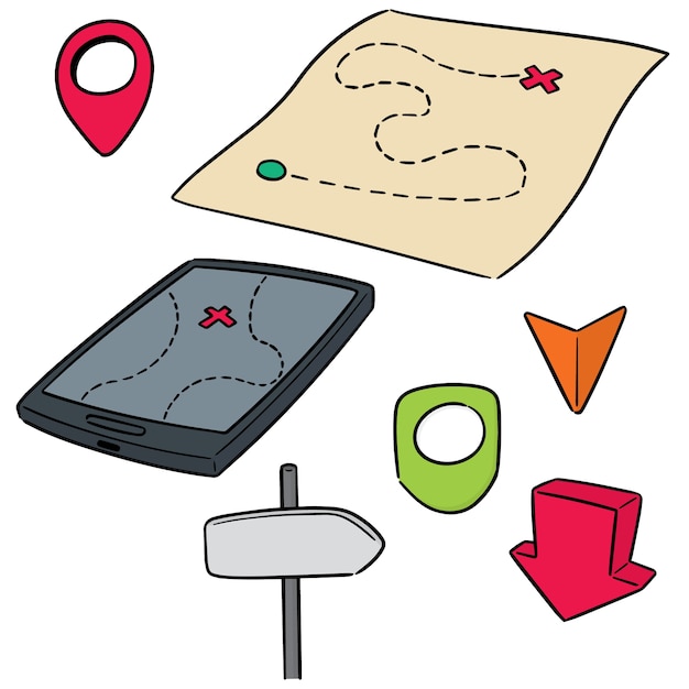 vector set of map and direction post