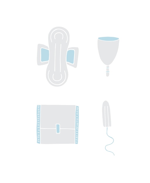 Vector vector set of menstrual pad tampon and cup