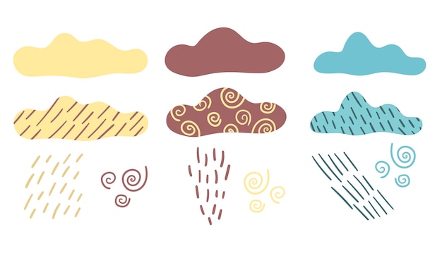 Vector set met regenwolken en wolken regen stortbui in de Scandinavische stijl