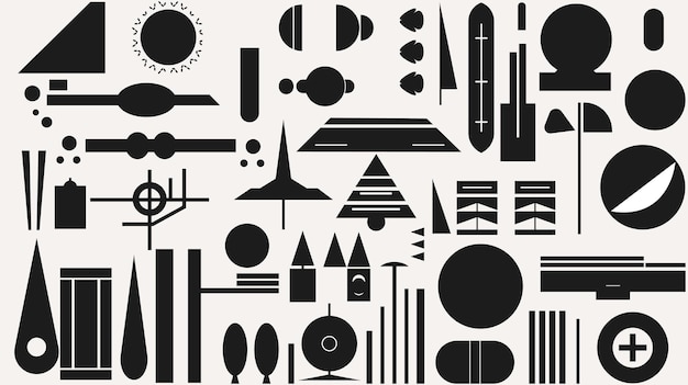 Vector set of minimalist brutalist design elements bold striking contrasty sharp dramatic