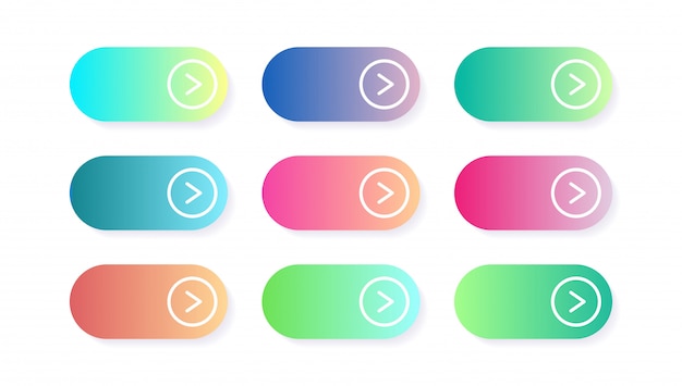 Vector vector set of modern gradient app or game buttons. user interface web button, material design