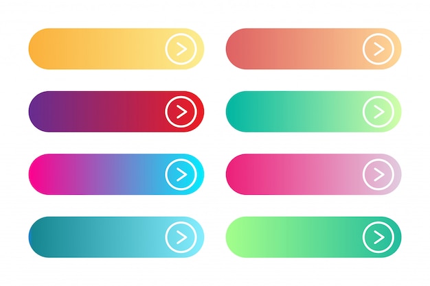 Vector set of modern gradient app or game buttons. user interface web button with arrows.