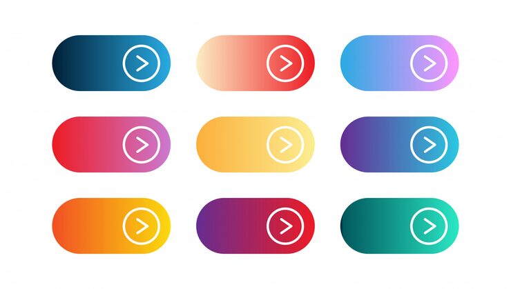 Vector vector set of modern gradient app or small game buttons. user interface web button, material design, call action now