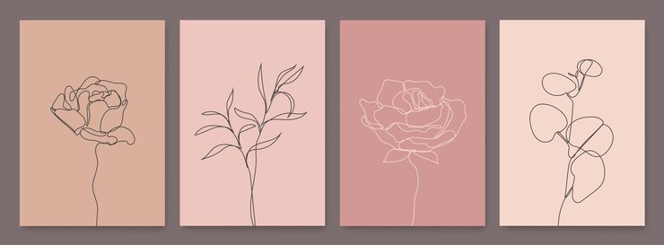 Vector vector set of monoline drawing flowers leaves print set nature one line botanical posters art aesthetic contour use for home decor tshirt print mobile case