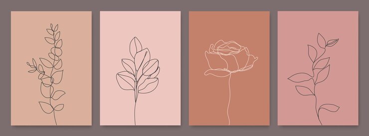 Vector vector set of monoline drawing flowers leaves print set nature one line botanical posters art aesthetic contour use for home decor tshirt print mobile case