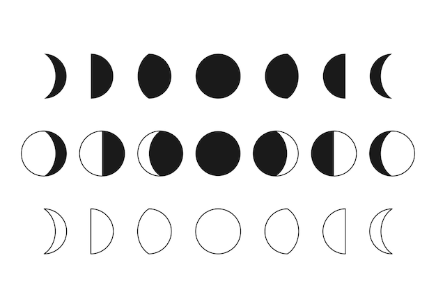 Vector set of moon phases Moon silhouette icons