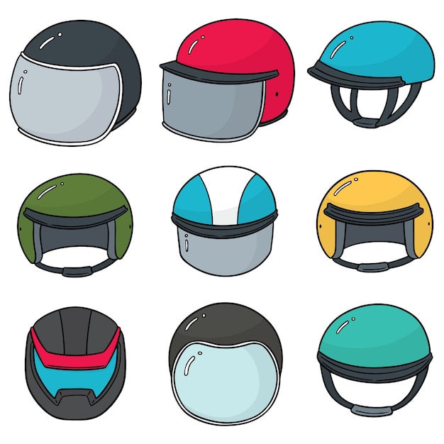 Vector vector set of motorcycle helmet