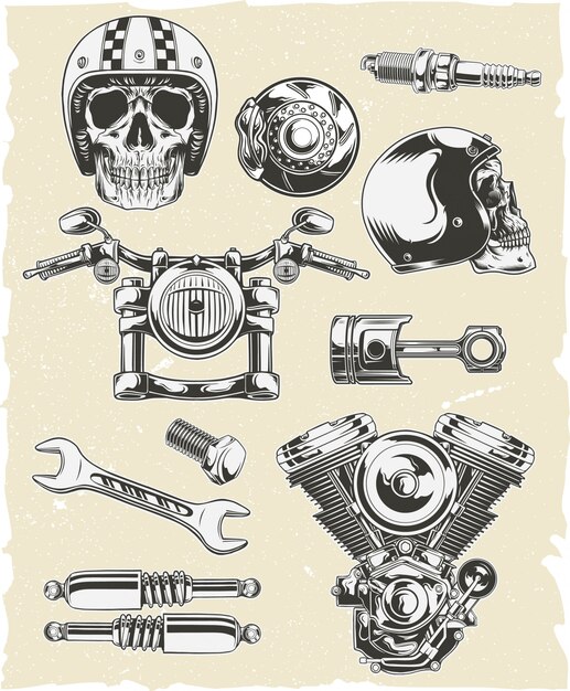 Vector vector set of motorcycle parts