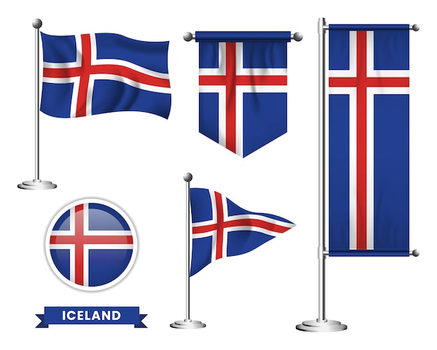 Vector vector set of the national flag of iceland in various creative designs