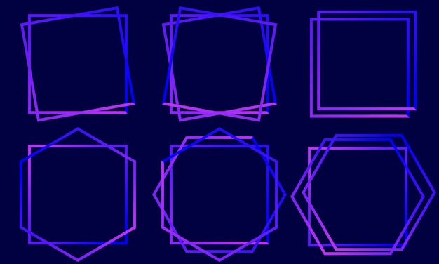 Vector set of neon blue frames of different shapes.