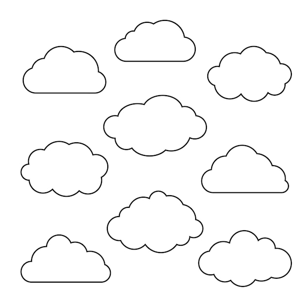 9つの異なる雲のベクトルセット - 白い背景のシルエット - eps雲アイコンセット