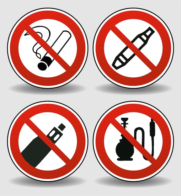 Vector set of nonsmoking signs Do not smoke cigarettes IQOS vape hookah