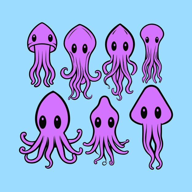 Vector set of octopus silhouette